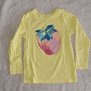 Tea Collection Yellow Long Sleeve Tee with Strawberry Design